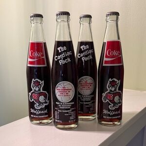 Set of 4 Coca Cola Wolfpack Collector Bottles 1983 NCAA National Championship